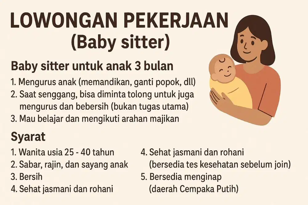 Lowongan Pekerjaan (Suster Bayi/ Baby Sitter)