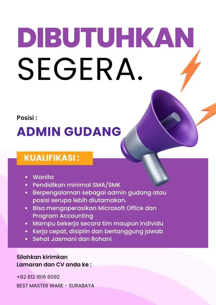 Lowongan Administrasi Gudang