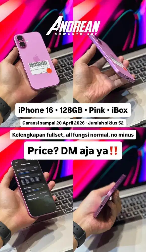 Second iphone 16 128 gb ibox pink