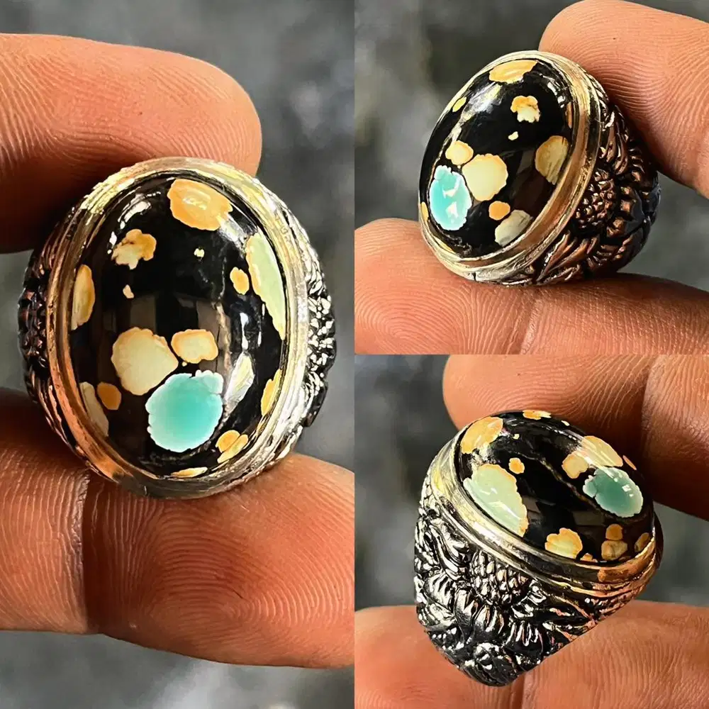Cincin Natural Pirus Phyrus Turquoise Hubei Uniqe Ceplok Mewah