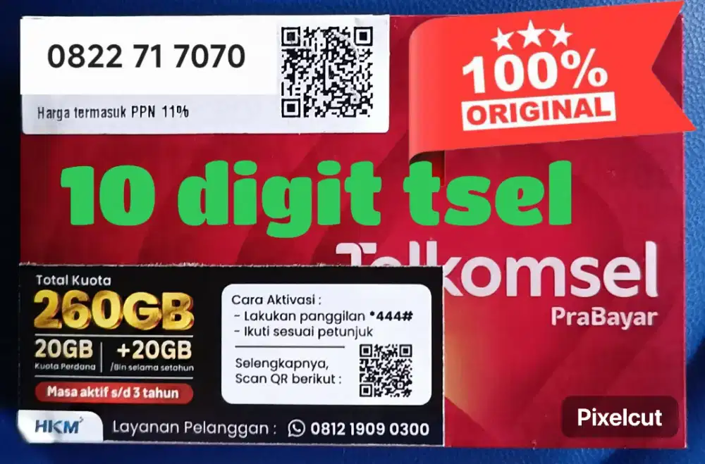 Nomor Cantik HOKI 10 digit Simpati Telkomsel
kouta 260 GB 1 Tahun