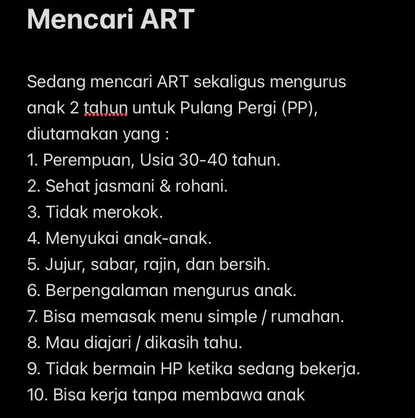 Dibutuhkan ART PP Lokasi Jatibening Baru