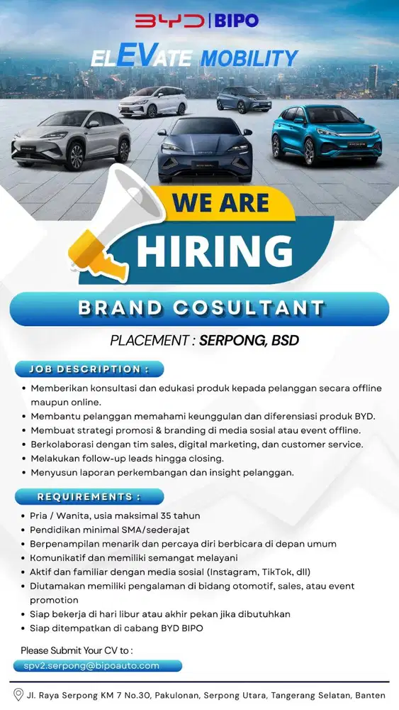 di butuhkan Brand consultant mobil listrik hub segera