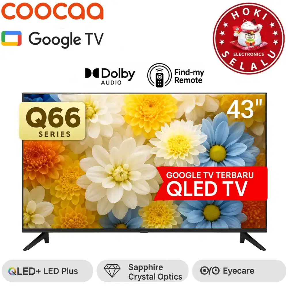 Coocaa Smart Google LED TV 43 Inch 43Q66 2K QLED FHD Multiple Eye Care