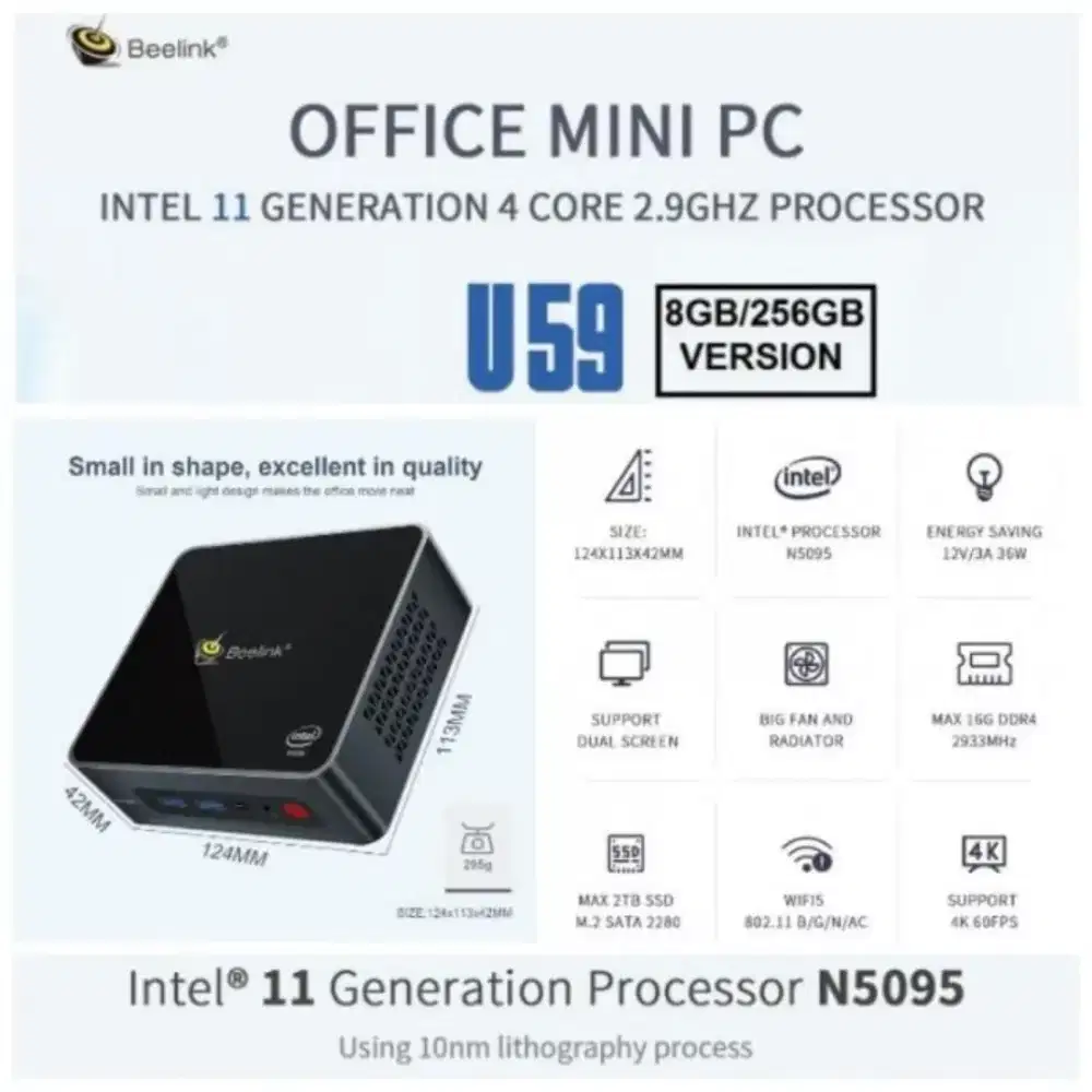 Mini PC Beelink U59 Intel N5095 RAM 8GB SSD 256GB Windows 11