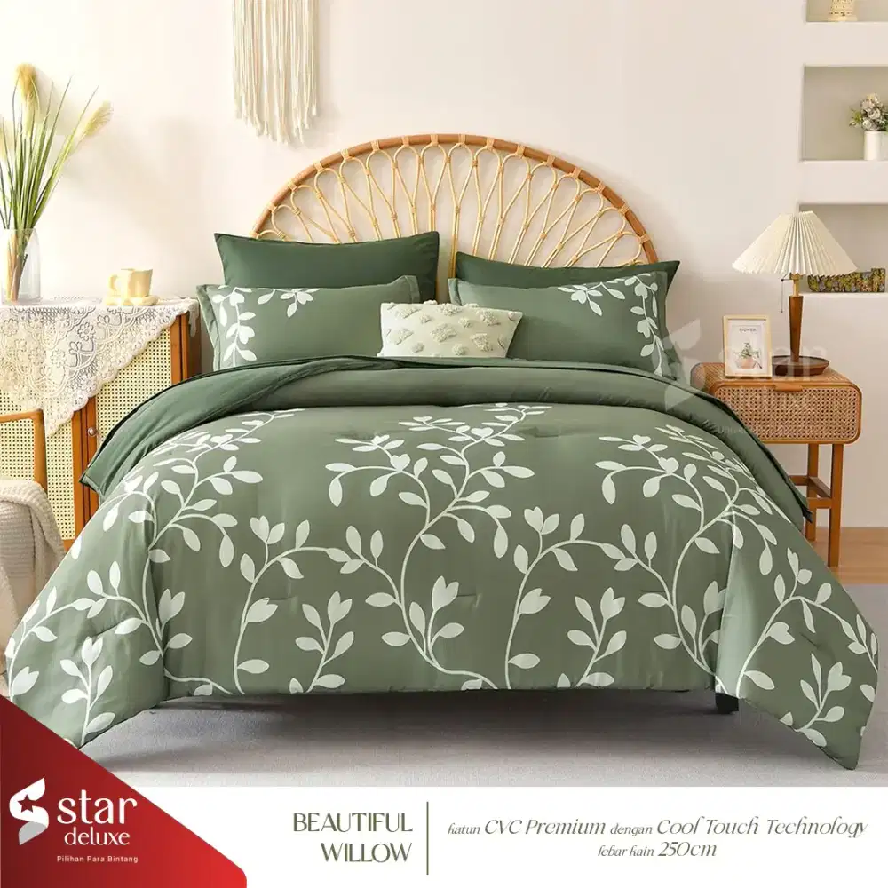 Set seprei bedcover katun beautiful willow green