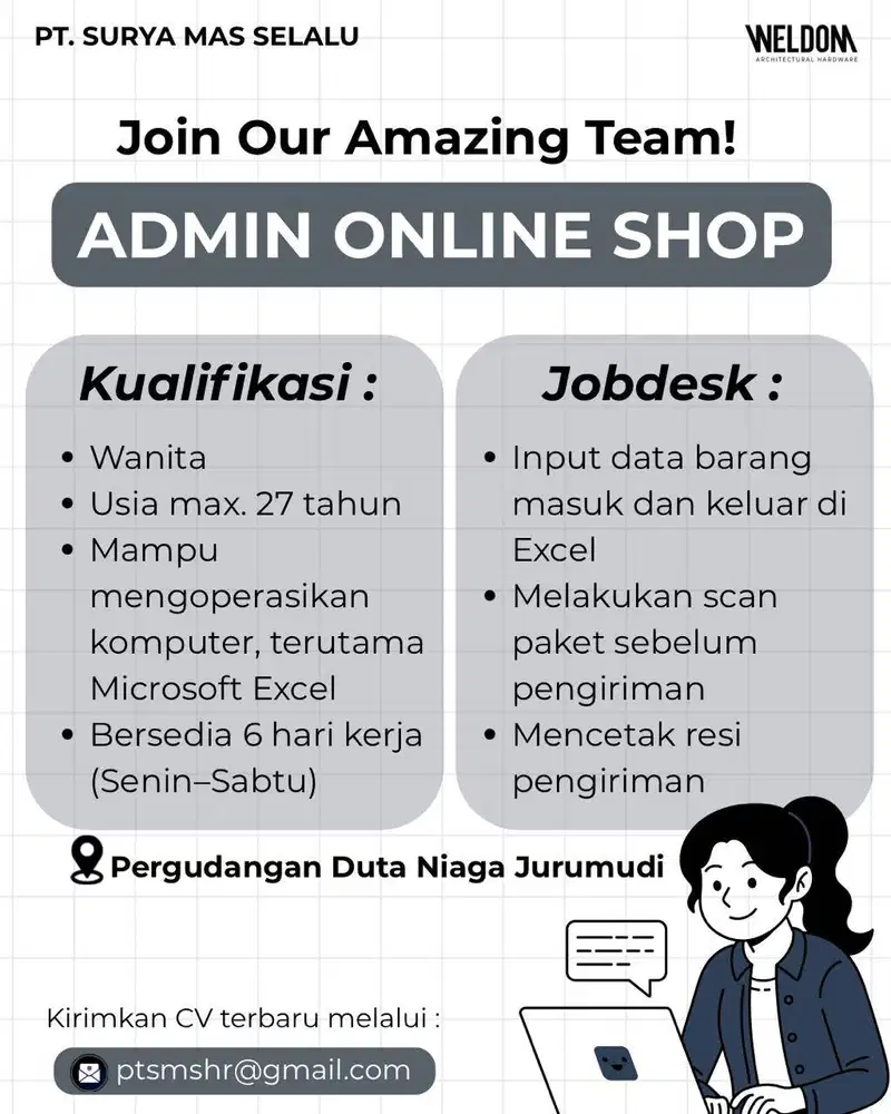 Loker Admin Gudang ONline