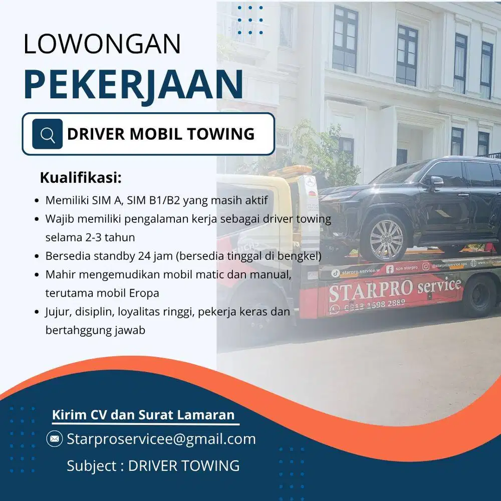 Dibutuhkan Driver Mobil Towing