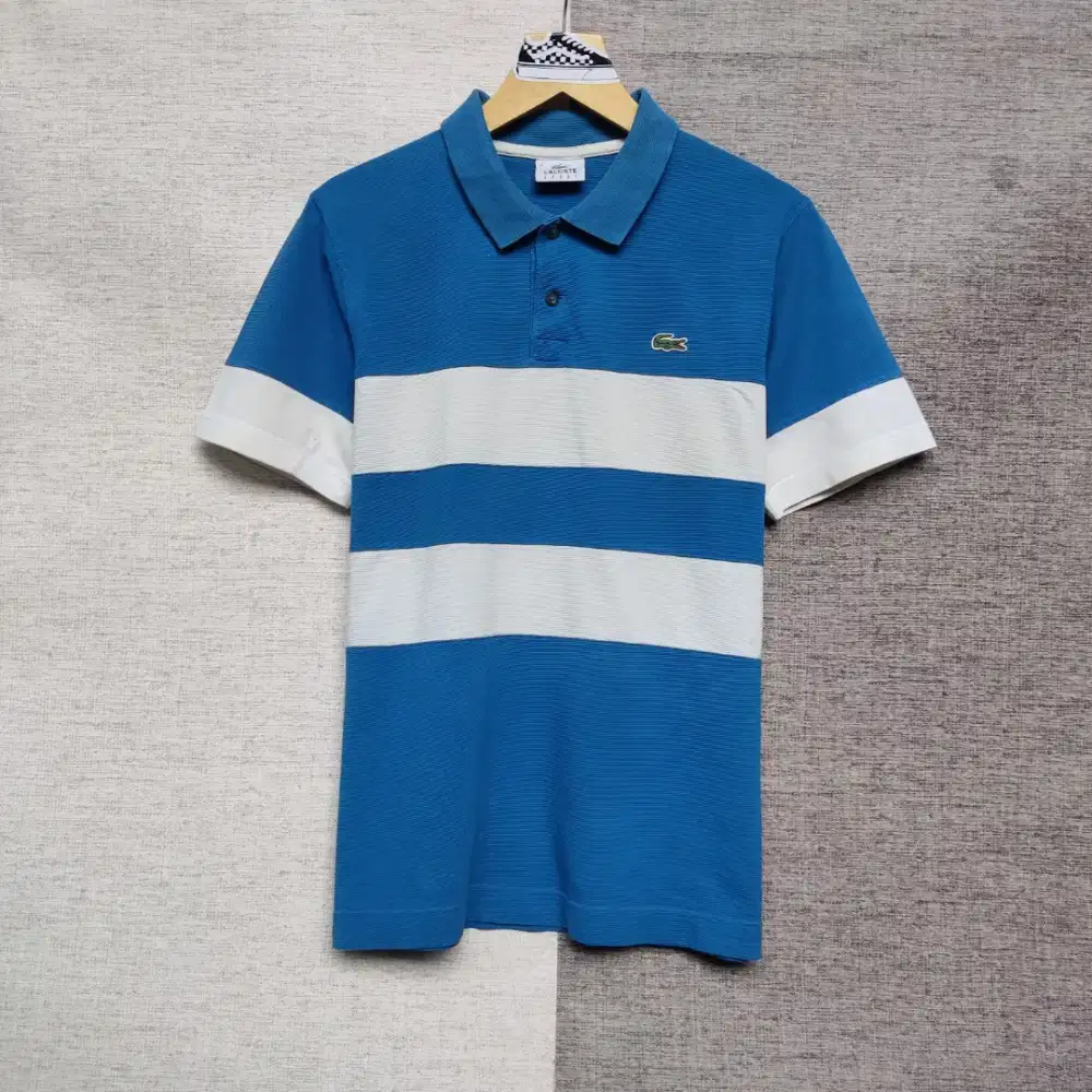 Kaos polo shirt Lacoste SPORT Striped colour white blue Size 4