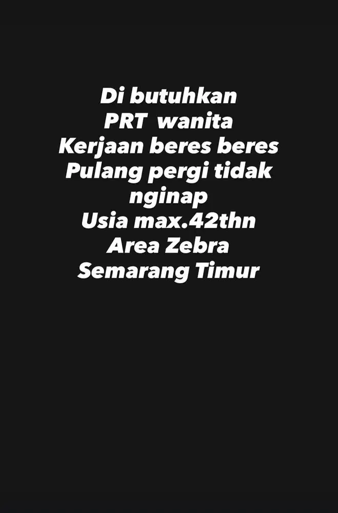 Dibutuhkan Pembantu Rumah Tangga