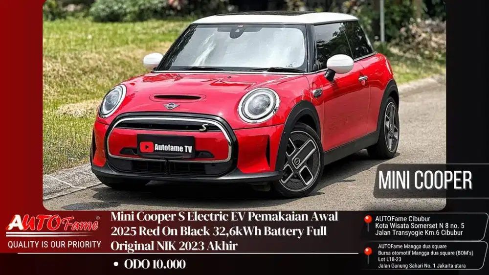 Mini Cooper S Electric EV Pemakaian Awal 2025 Red On Black NIK 2023