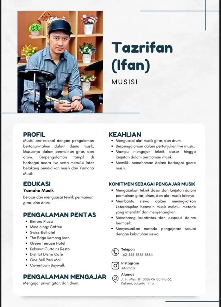 Les gitar dan drum private bisa datang kerumah