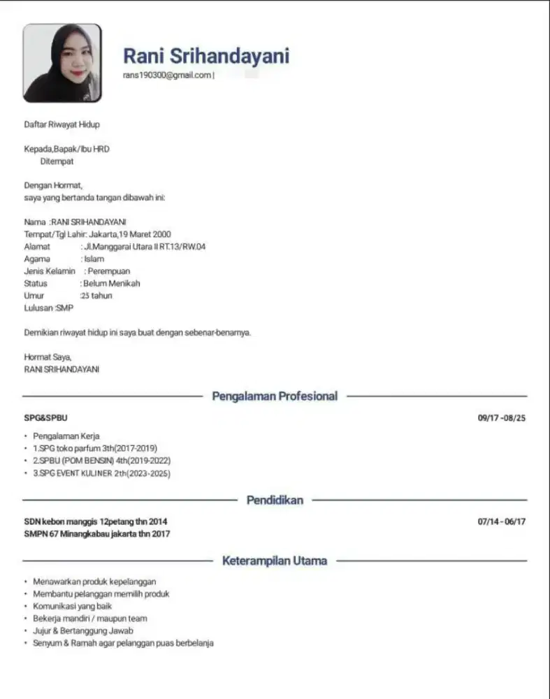 PENGALAMAN KERJA SPG KULINER