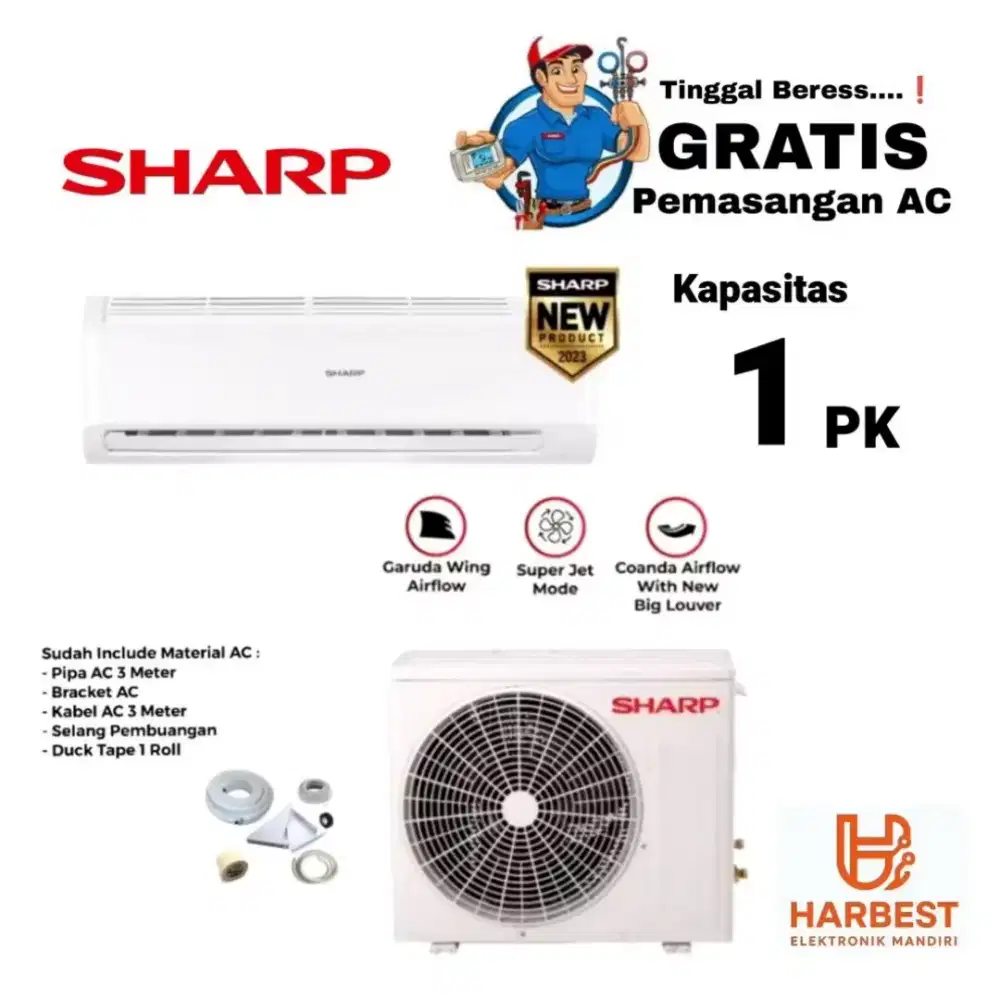 FREE PEMASANGAN! SHARP AC Split 1 PK Turbo Cooling Auto Clean AH-A9ZCY