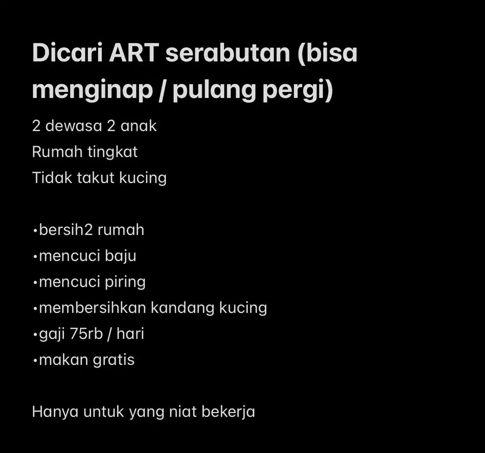 Dicari ART rumah di Lawang View