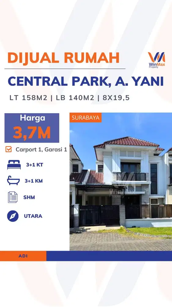 DIJUAL RUMAH Lokasi CENTRAL PARK A.YANI
