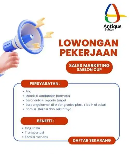 Lowongan Kerja Sales Marketing Sablon Cup