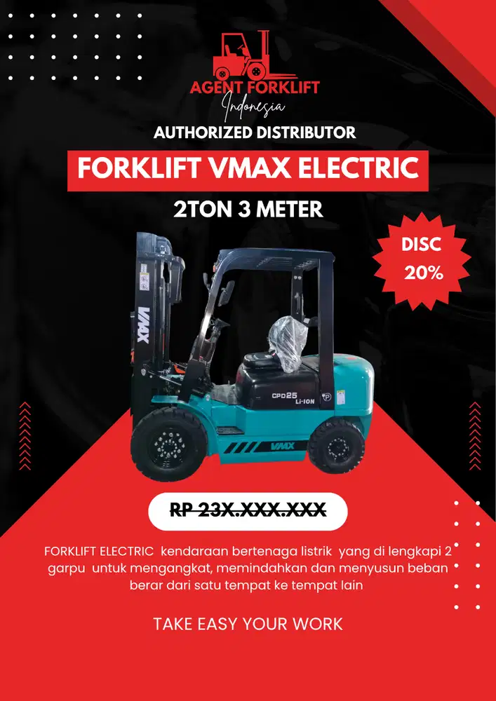 FORKLIFT ELECTRIK 2TON 3METER BY VMAX