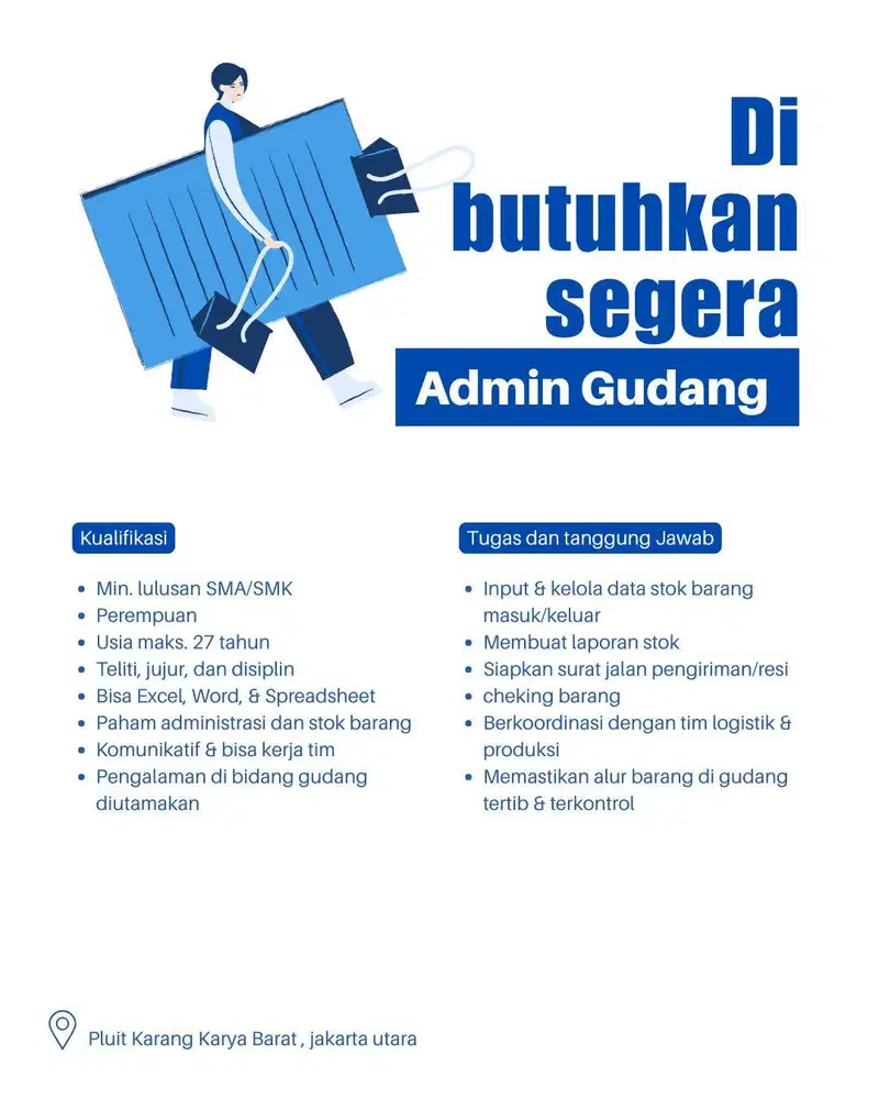 Admin Gudang - pluit jakarta utara