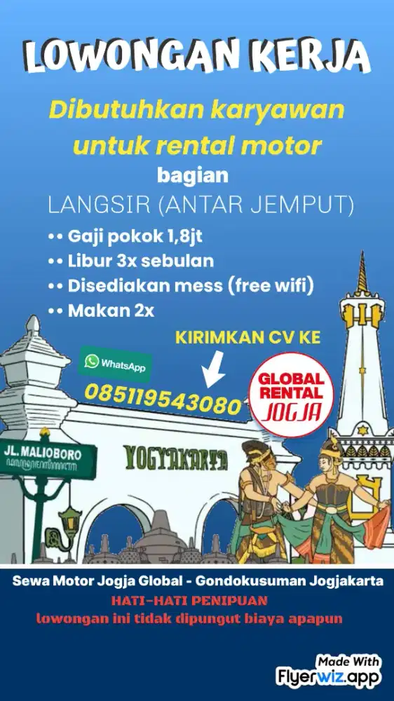 Dicari karyawan rental motor jogja