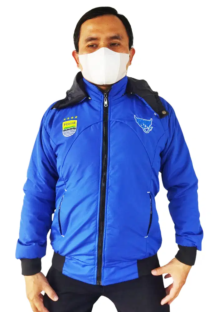 Jaket Persib Bintang 4 Hoodie Plexible Resleting Bahan Parasut Taslan