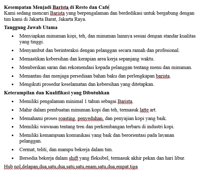 Lowongan Kerja Barista