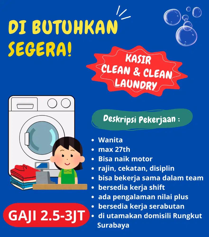 butuh cepat kasir dan kurir laundry serabutan tenggilis