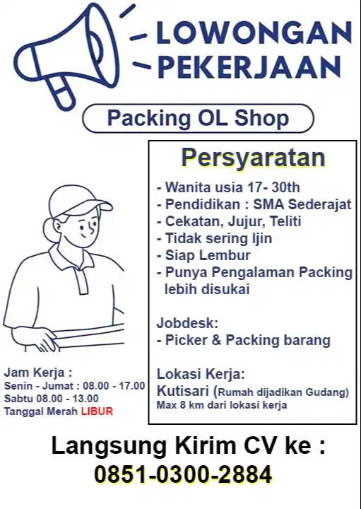 Lowongan kerja dibagian packing online shop