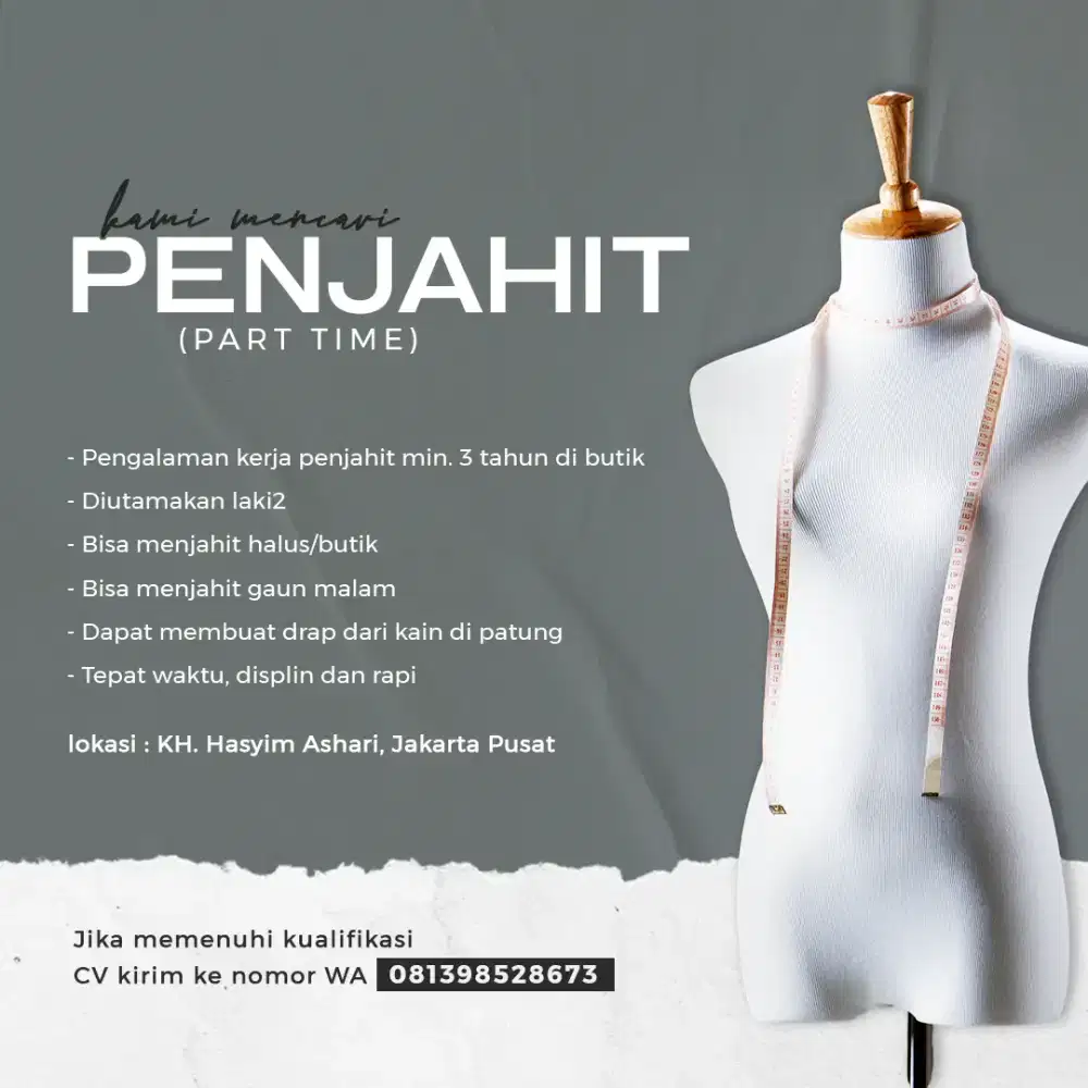 Penjahit Gaun Malam (Part Time)
