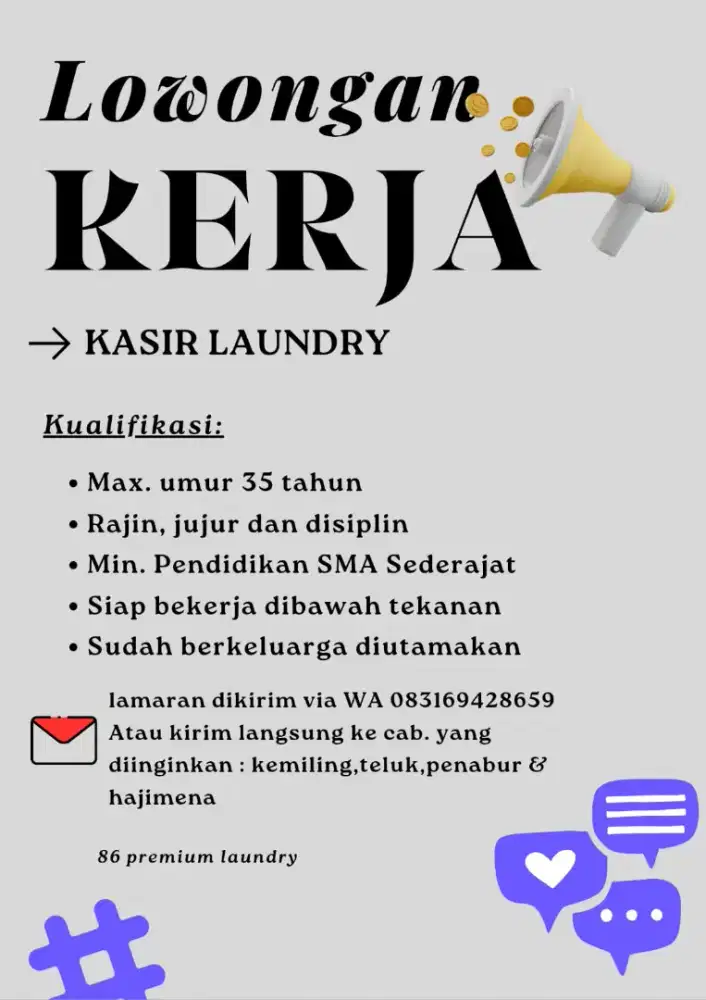 Dibutuhkan Segera Kasir Laundry