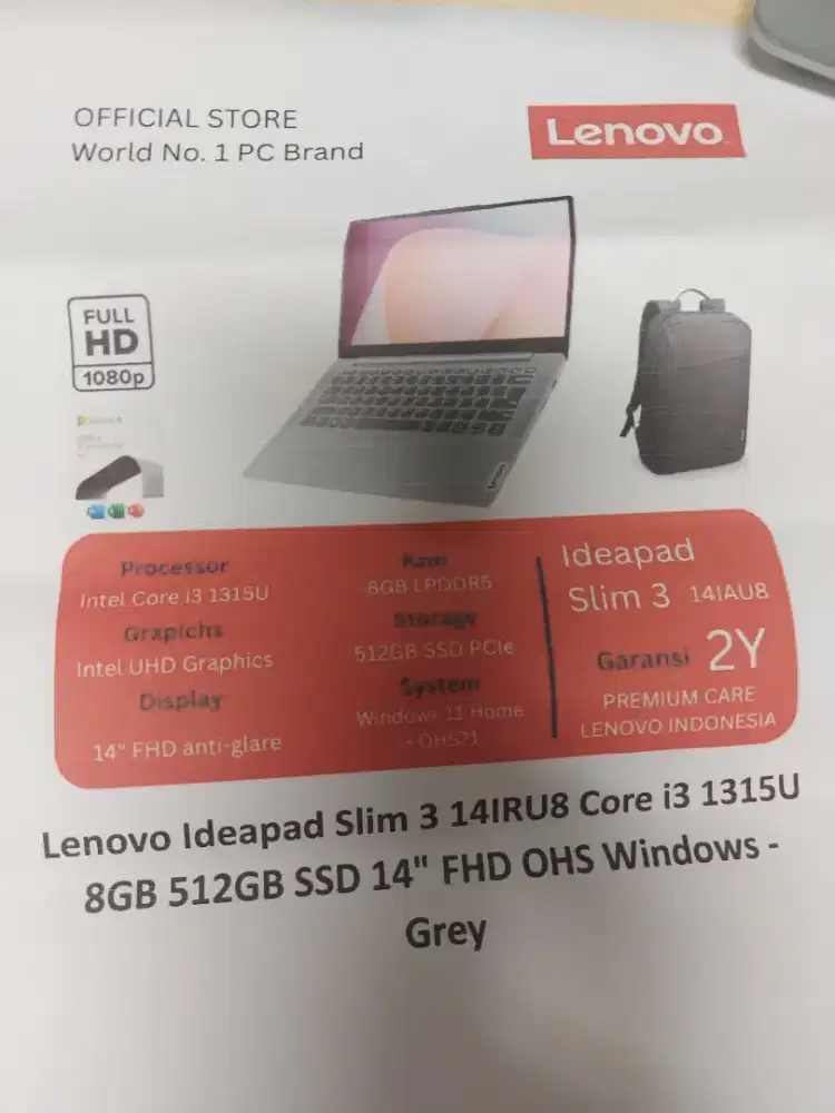 Laptop Lenovo baru ideapad slim 3 14IRU8