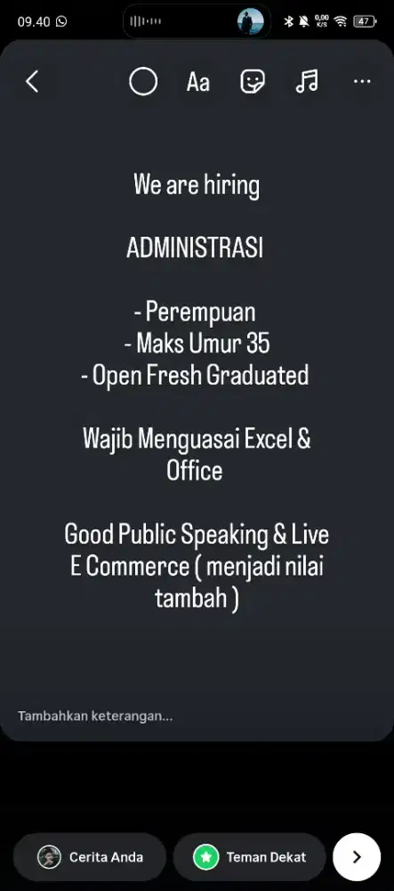 DIBUTUHKAN ADMIN KANTOR