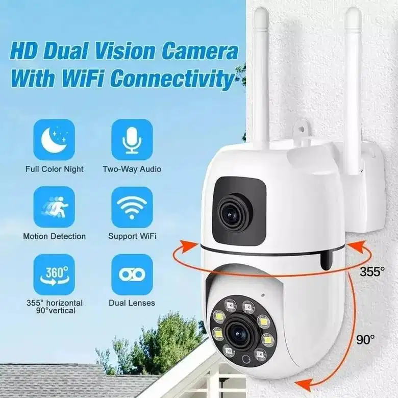 CCTV Kamera HD Dual Lens Jernih Pantau Jarak Jauh Lewat HP Jarak Tak T