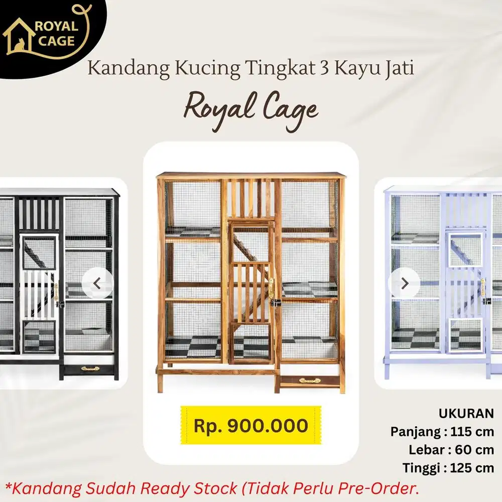 Kandang Kucing Tingkat 3 Kayu Jati (Ready Stock)