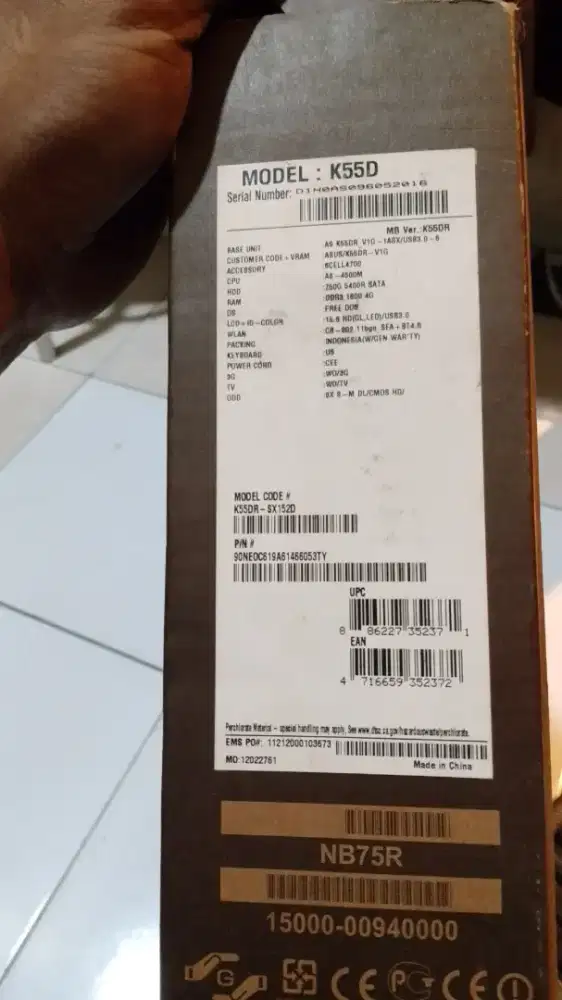 leptop asus 15;6in mulus minus batre samahardis
