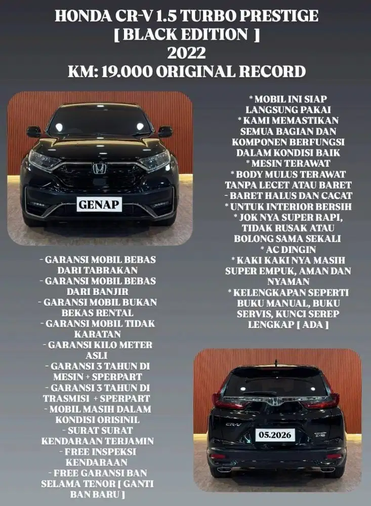 [ KM 19.000 ORIGINAL ] HONDA CRV PRESTIGE BLACK EDITIO  AT 2022