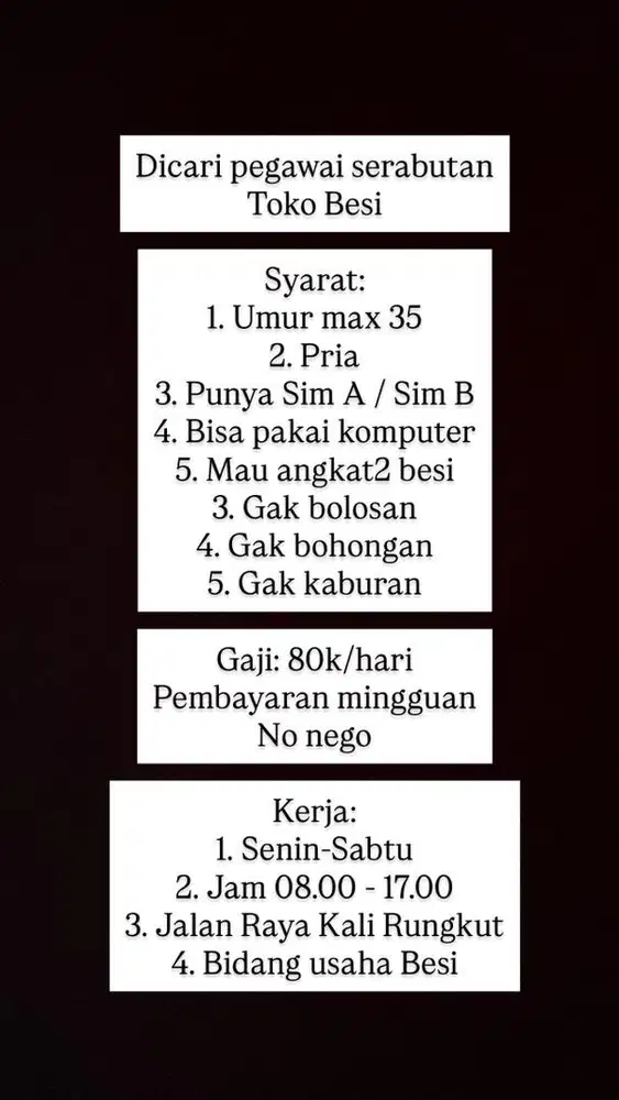LOWONGAN SERABUTAN TOKO BESI