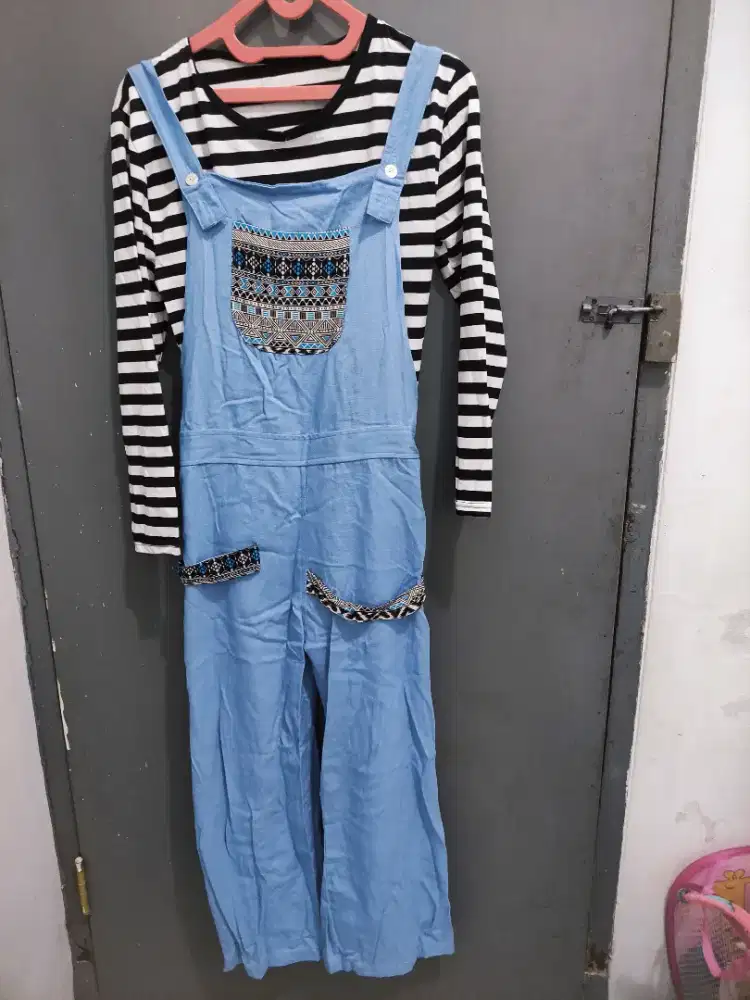 Overall denim wanita+inner salur
