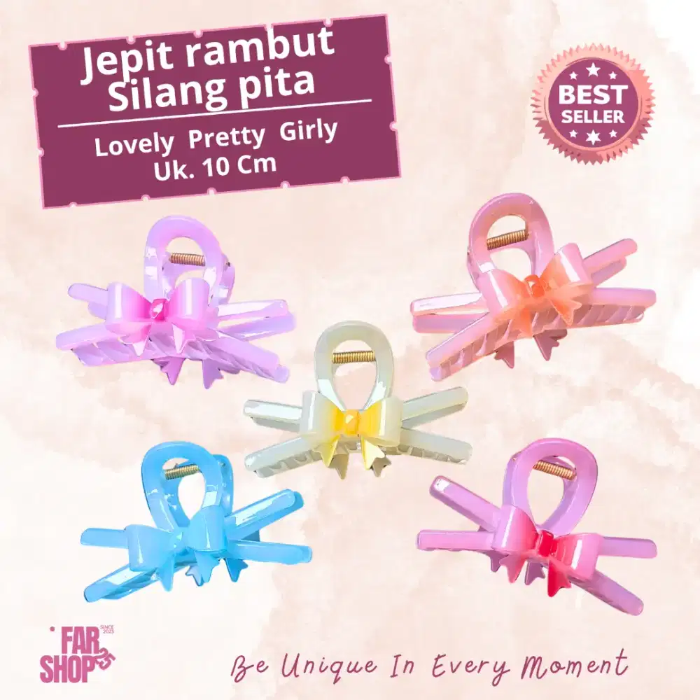 Jepit Rambut Besar Silang Pita Premium Cantik Lucu Warna Pastel 10 Cm