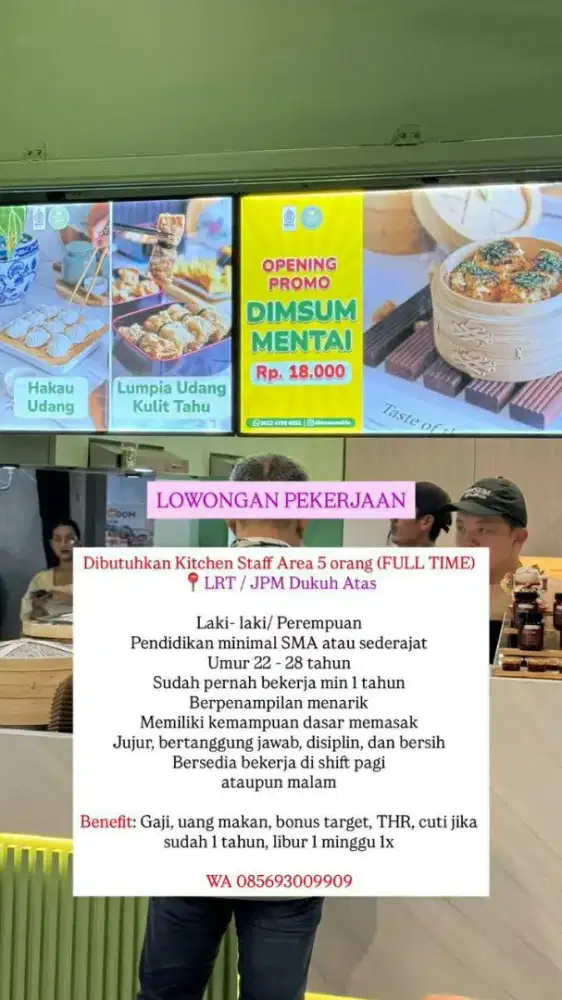 Dibutuhkan kitchen staff dan gudang