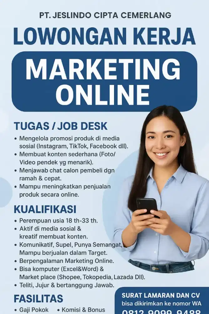 Loker Wanita Marketing Online Produk Sparepart Motor