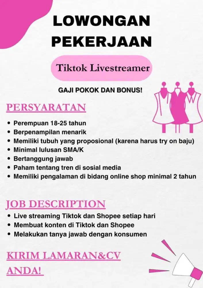 Dicari Livestreamer Tiktok dan Shopee untuk Industri Fashion