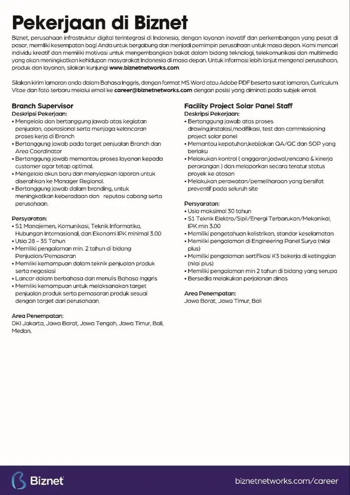 OLXJOBFAIR BIZNET Branch Supervisor