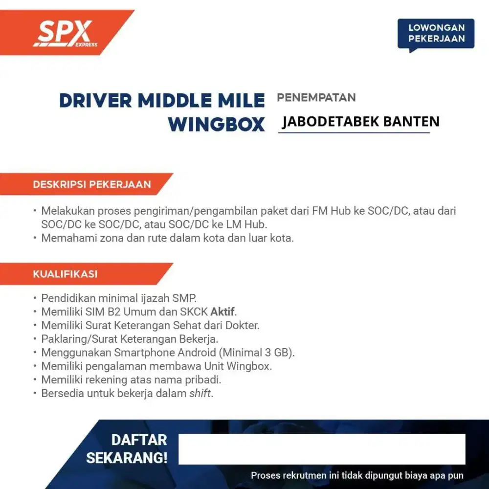DICARI KURIR MOBIL WINGBOX SPX EXPRESS