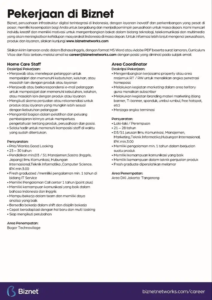 OLXJOBFAIR BIZNET Area Coordinator
