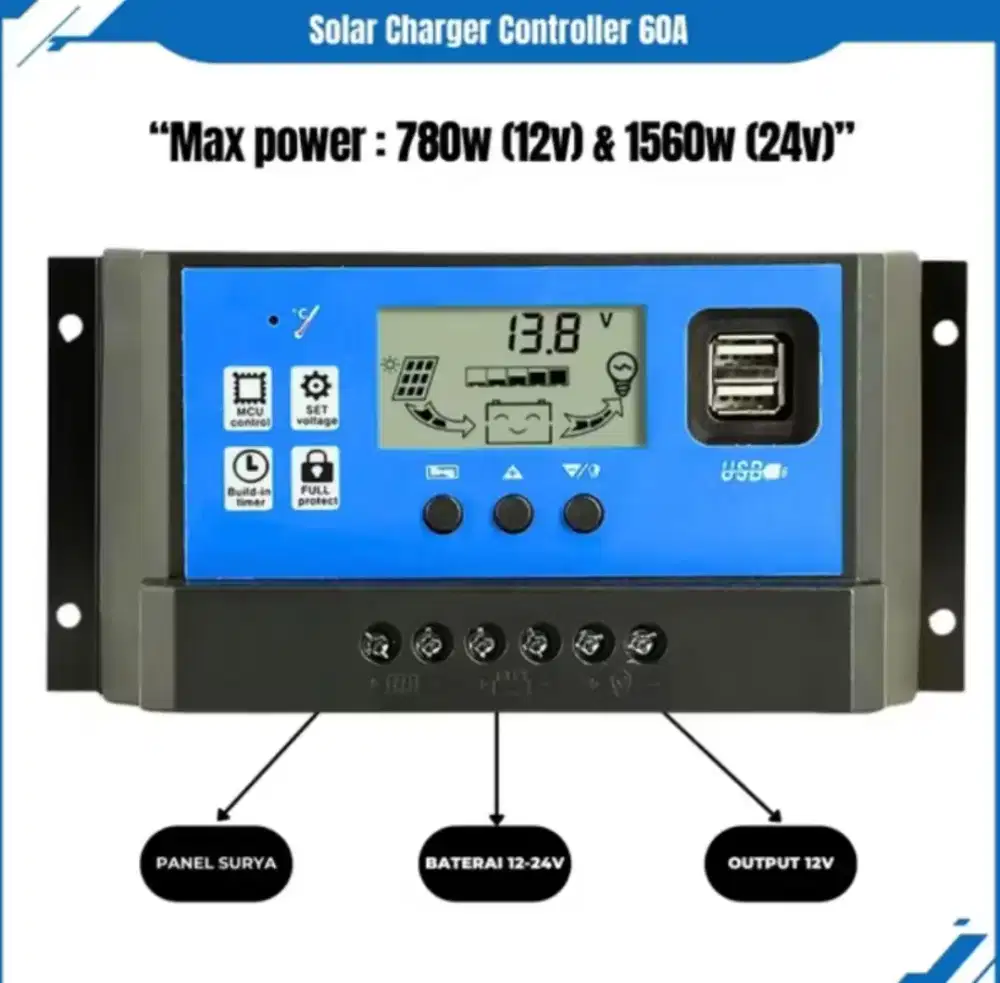 Scc  60A Solar Charger Panel Surya Charger
12-24V LED Display
