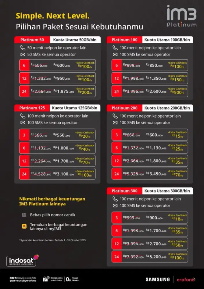 Paket Im3 Platinum 50gb/bln 1 Tahun