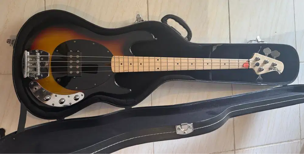Music Man Stingray Bass Guitar + Hard Case For Sale