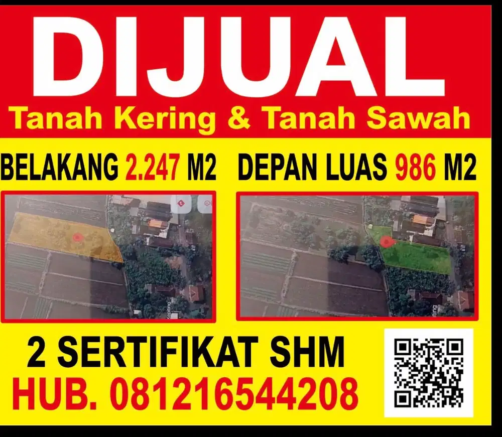 dijual tanah seluas 3233 depan lahan kering belakang sawah sudah SHM