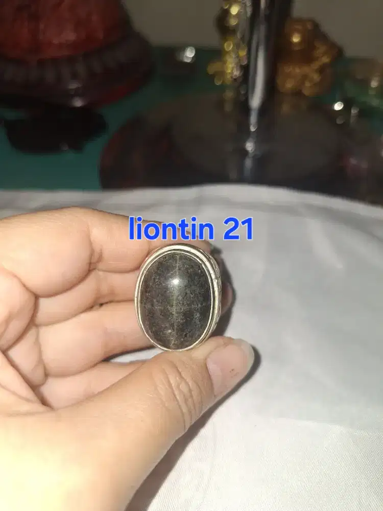 Batu cincin tapak jalak 
Hitam garis perak 
Liontin21 Ring perak alpac